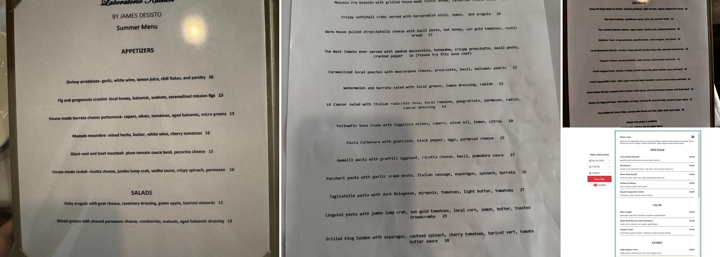 Laboratorio Kitchen Menu