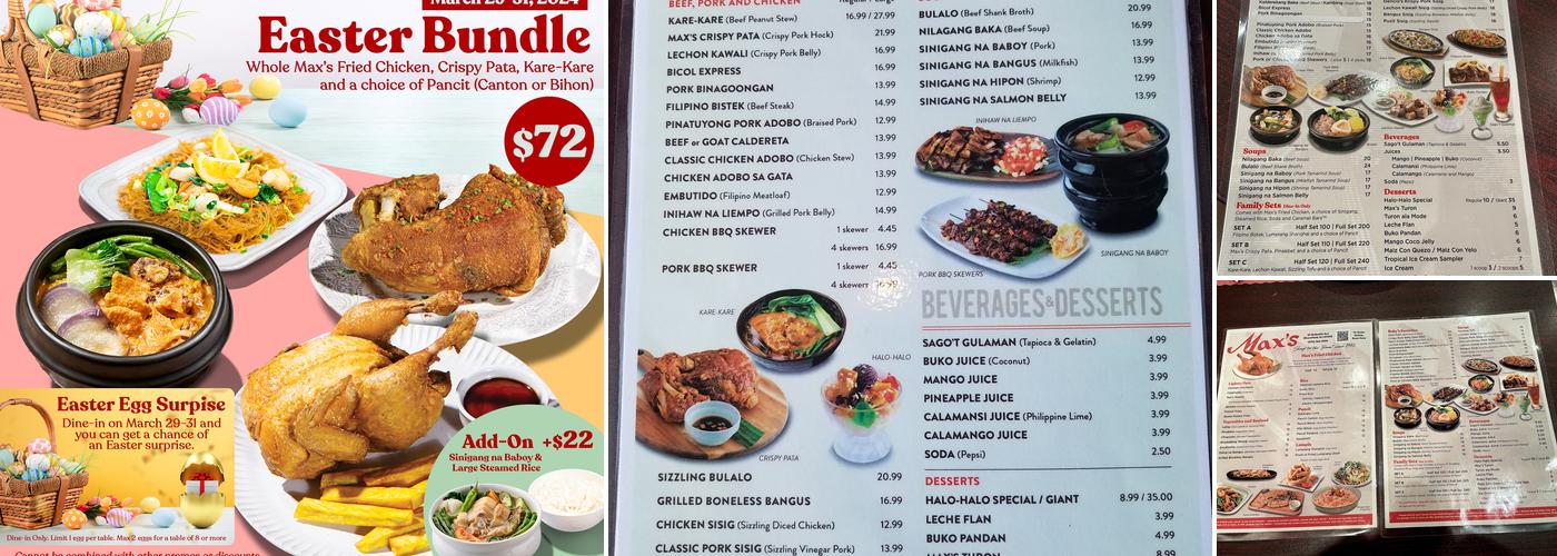 Max's Restaurant Bloomfield, Cuisine of the Philippines Menu
