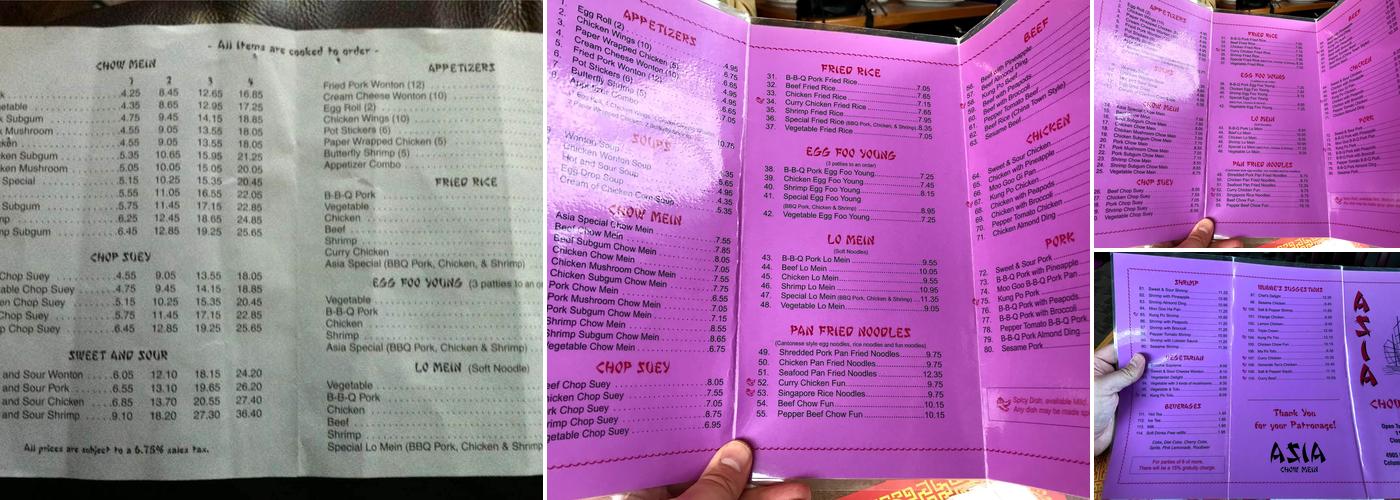 Asia Chow Mein Menu