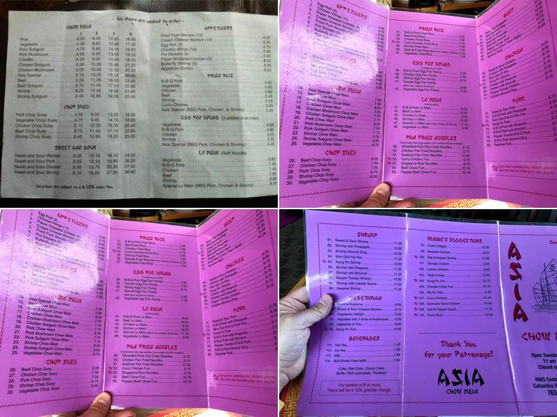 Asia Chow Mein Menu