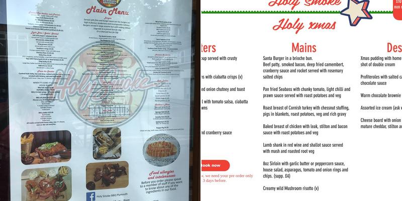 Holy Smoke Bar-b-que Menu