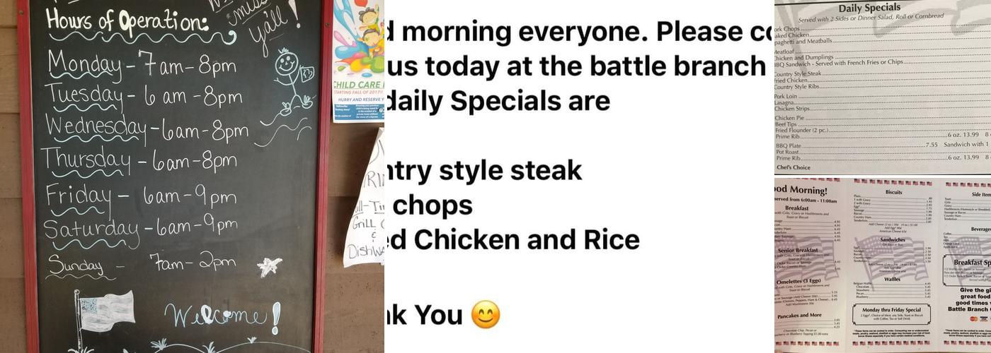 Battle Branch Cafe Menu