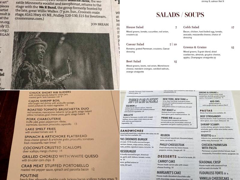 Crooners Supper Club Menu