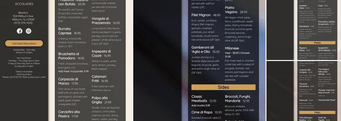 Basilico Menu