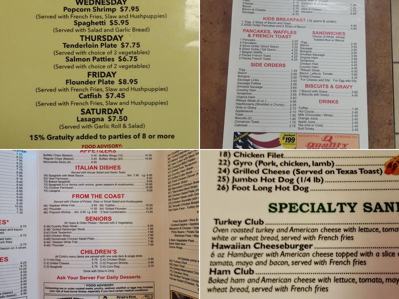 P B Clark's Family Restaurant Menu