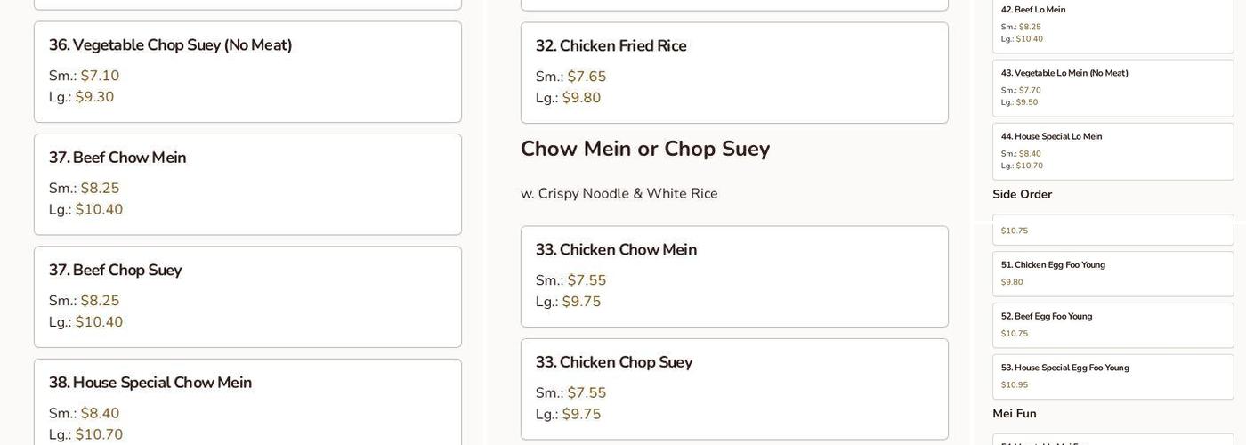 Great Wall China Menu