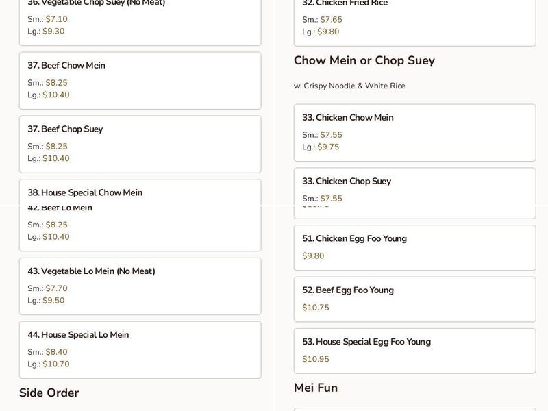 Great Wall China Menu