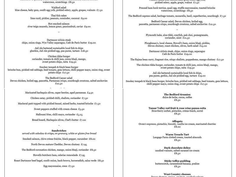 The Restaurant At The Bedford Hotel Tavistock Menu