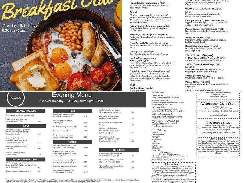 The Annex Tavistock Menu