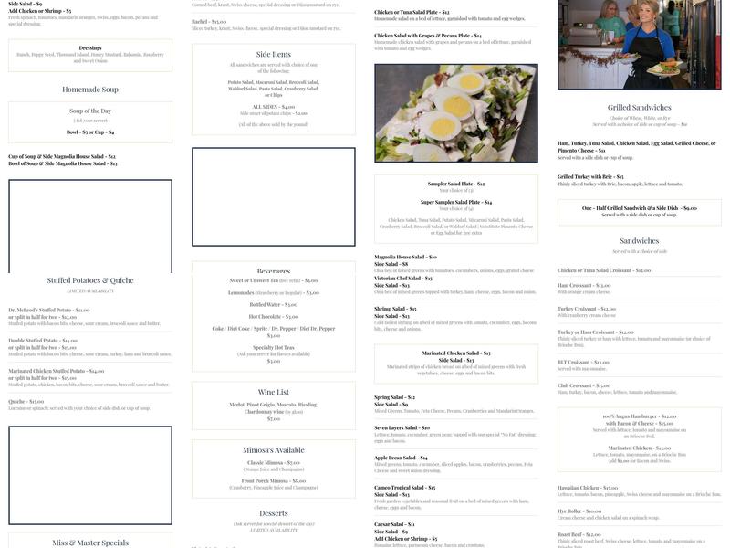 Mrs Lacy's Magnolia House Menu