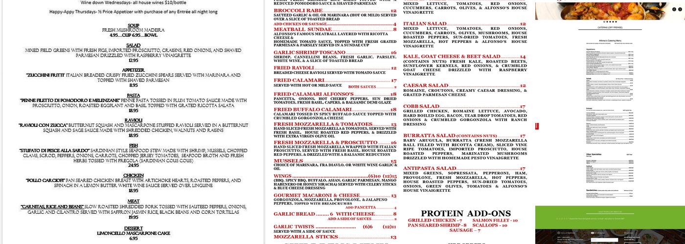 Alfonso's Trattoria Menu