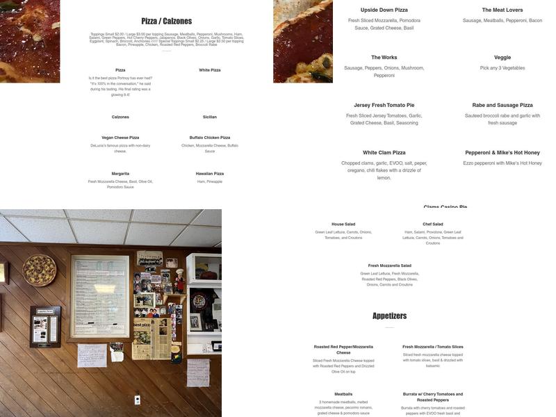 DeLucia's Brick Oven Pizza Menu