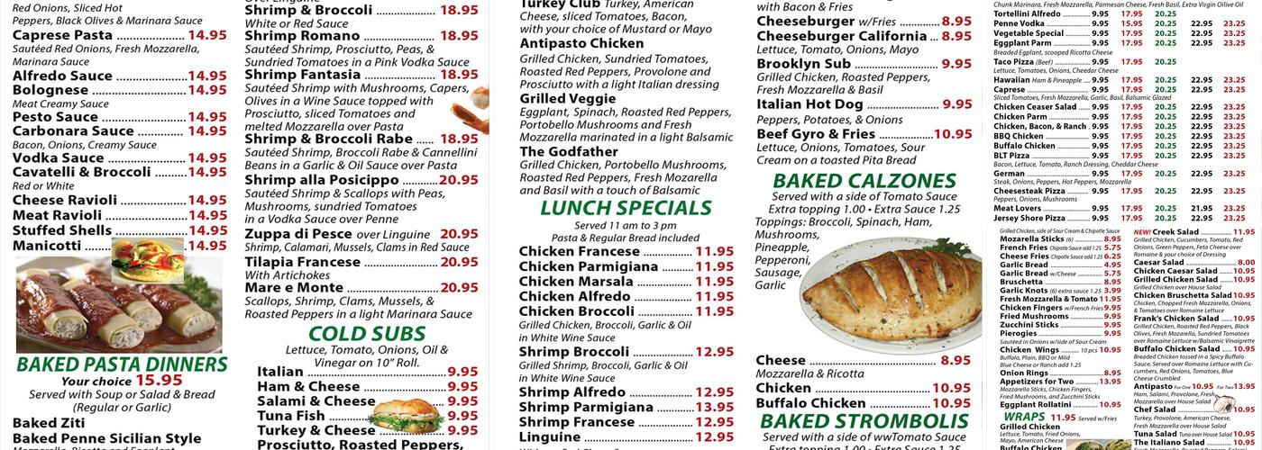 Frank's Pizza and Italian Restaurant (Manville) Menu