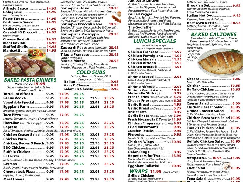 Frank's Pizza and Italian Restaurant (Manville) Menu