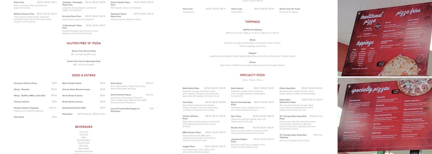 Bella Pizza Menu