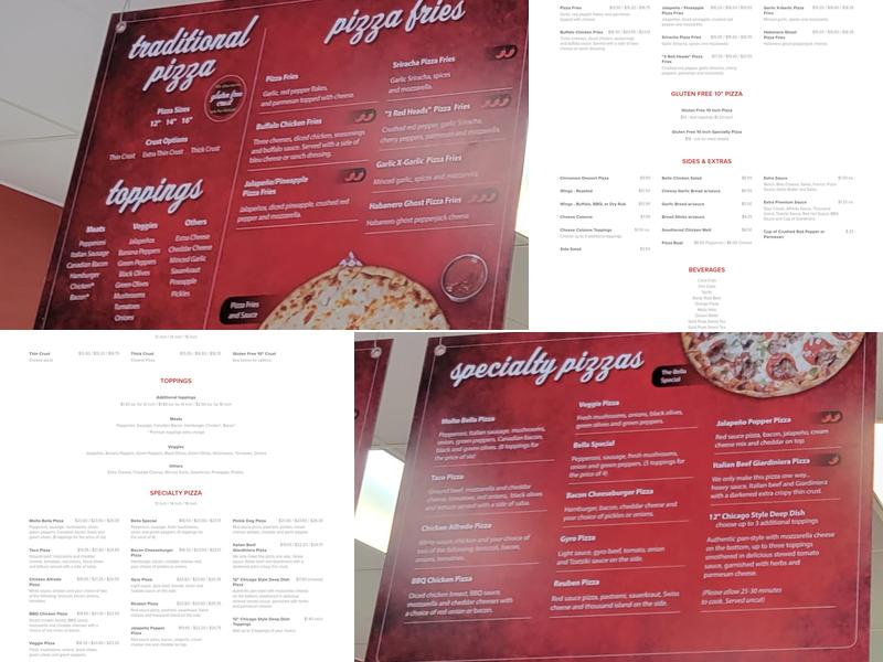 Bella Pizza Menu