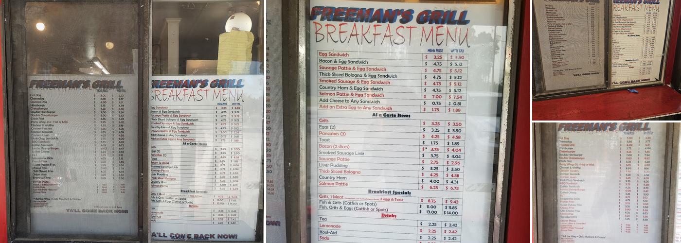 Freeman's Grill Menu
