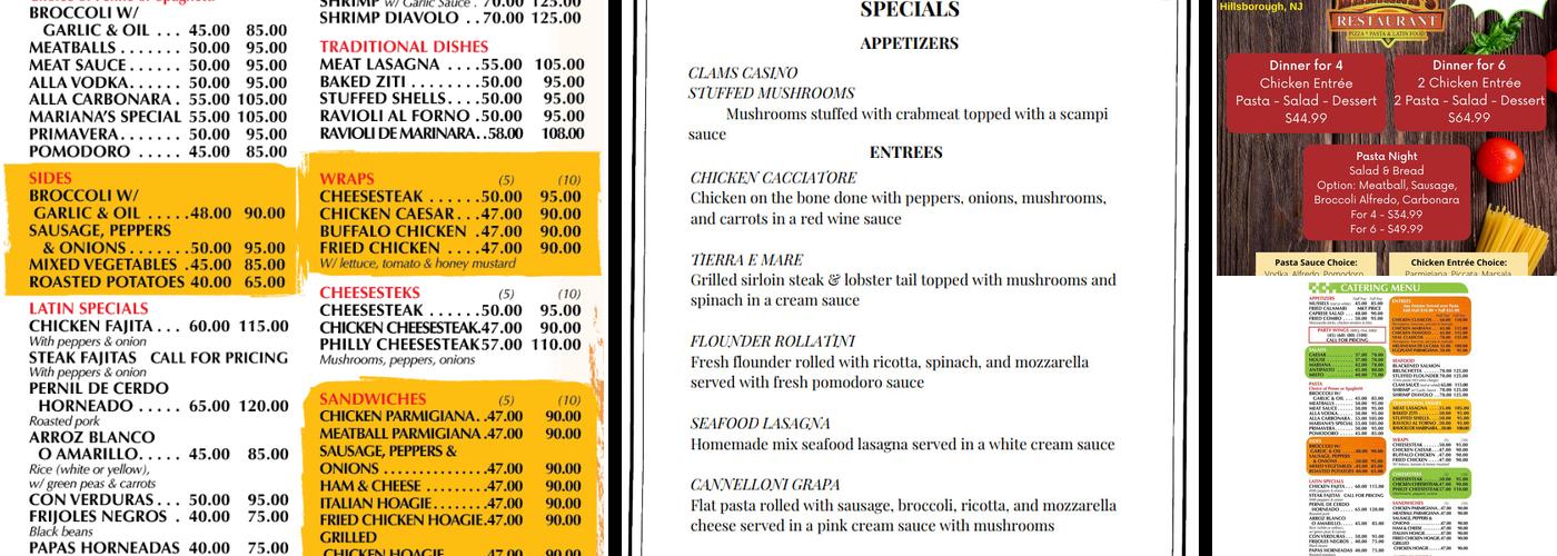 Mariana's Pizzeria & Latin Grill Menu