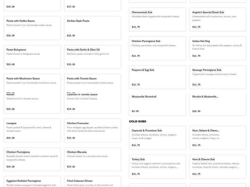 Angelo's Pizzeria Menu