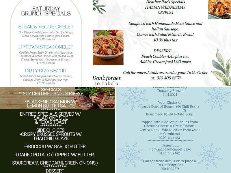 Heather Rae's Comfort Cookin' Restaurant Menu