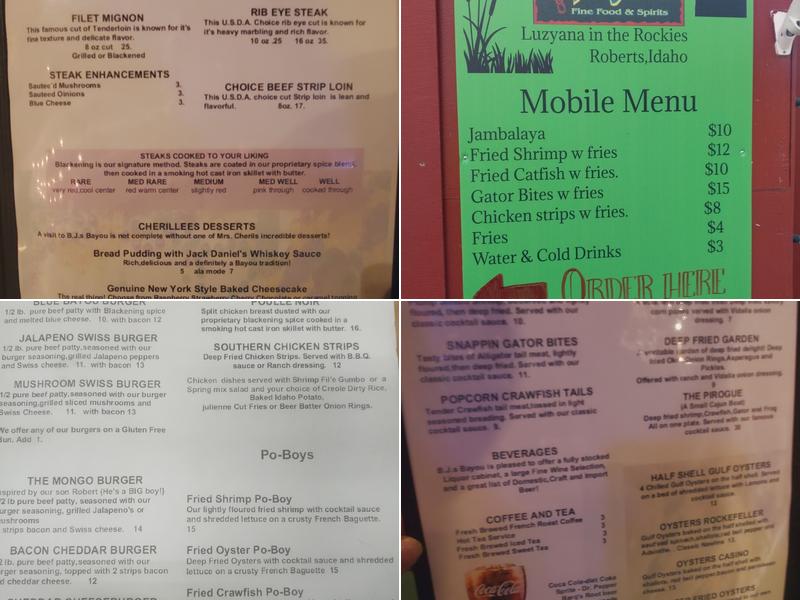 B J's Bayou Menu