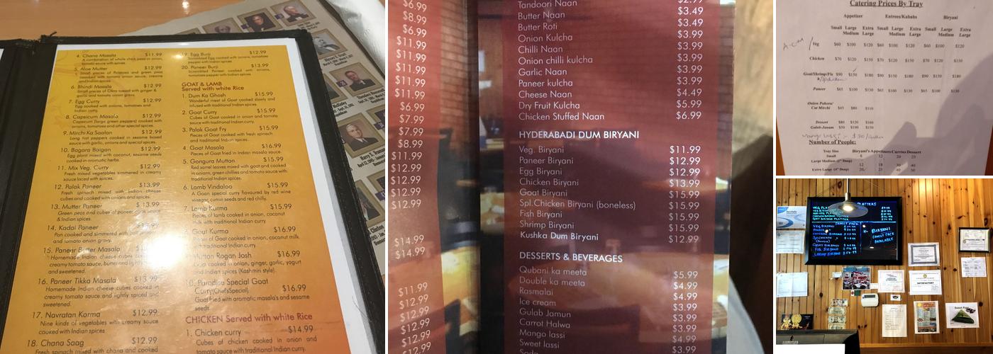 Paradise Biryani Pointe Menu