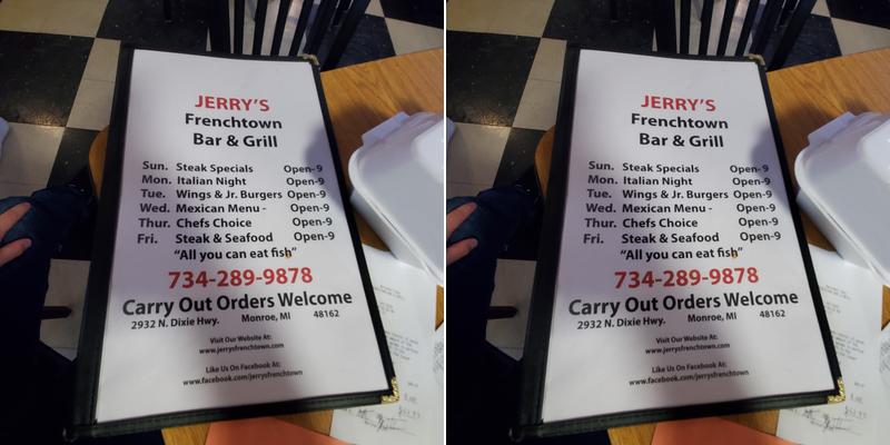 Jerry's Frenchtown Bar Menu