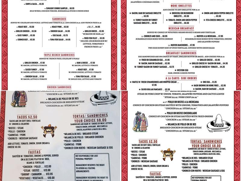 Sunlight Restaurant Menu