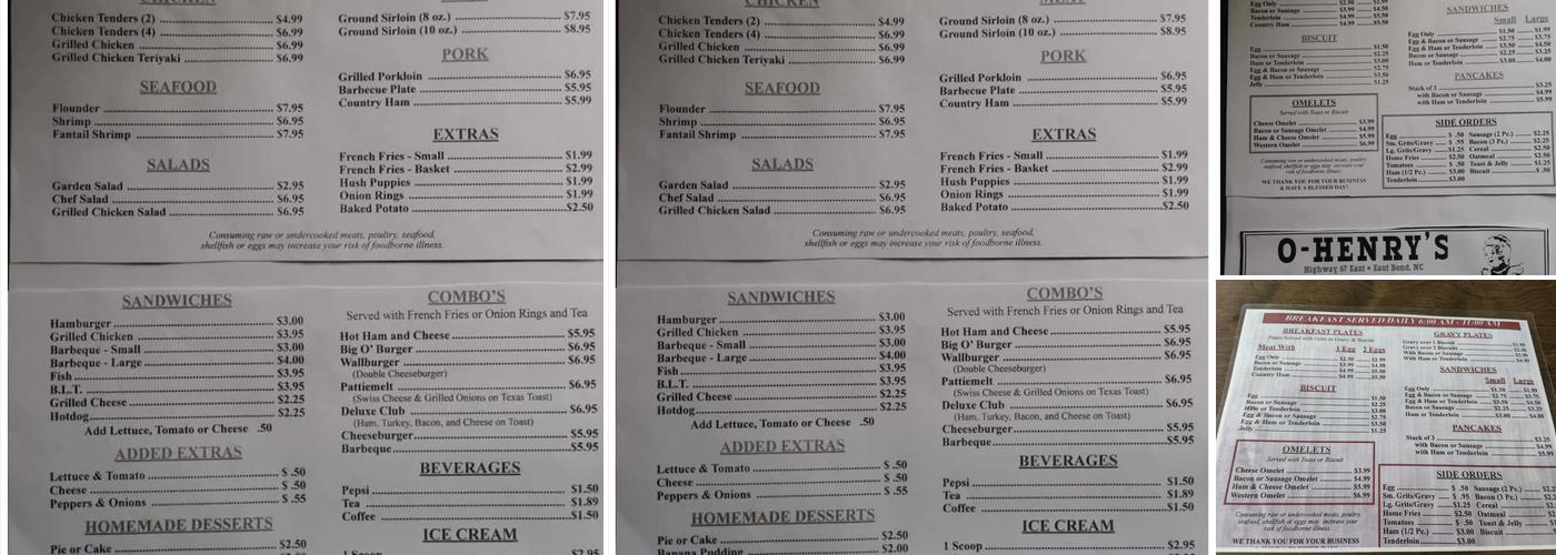 O'Henry's Restaurant Menu