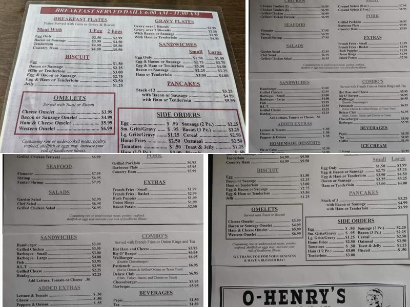 O'Henry's Restaurant Menu