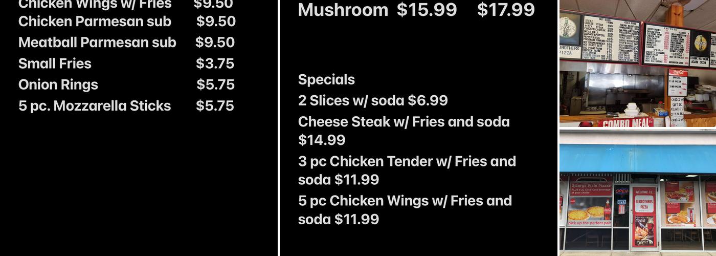 III Brothers Pizza Menu