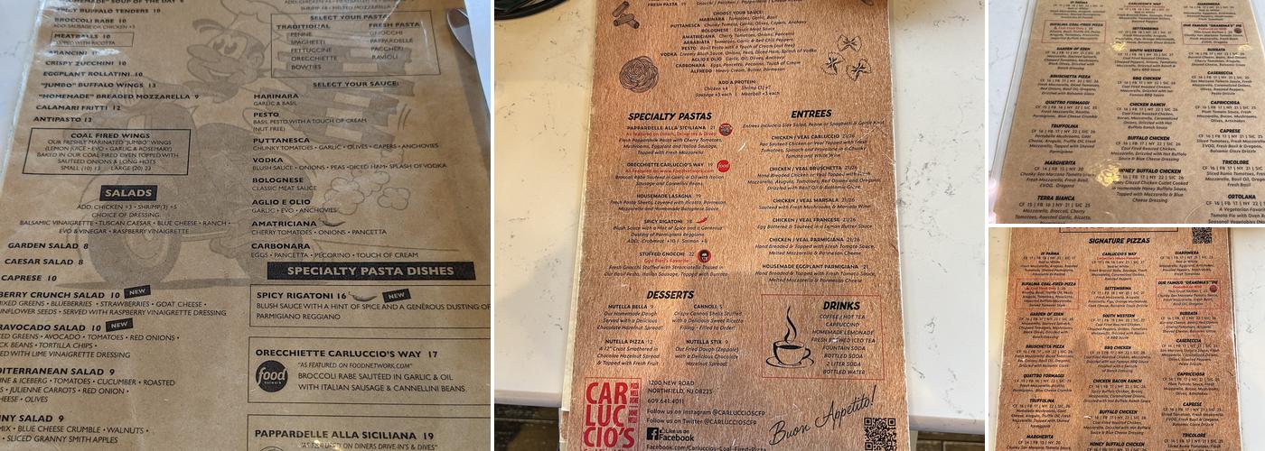 Carluccio's Coal Fired Pizza Menu