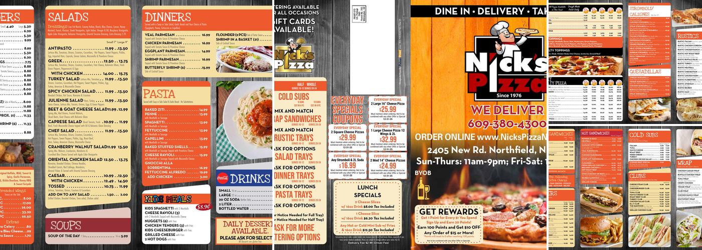 Nick's Pizza Menu