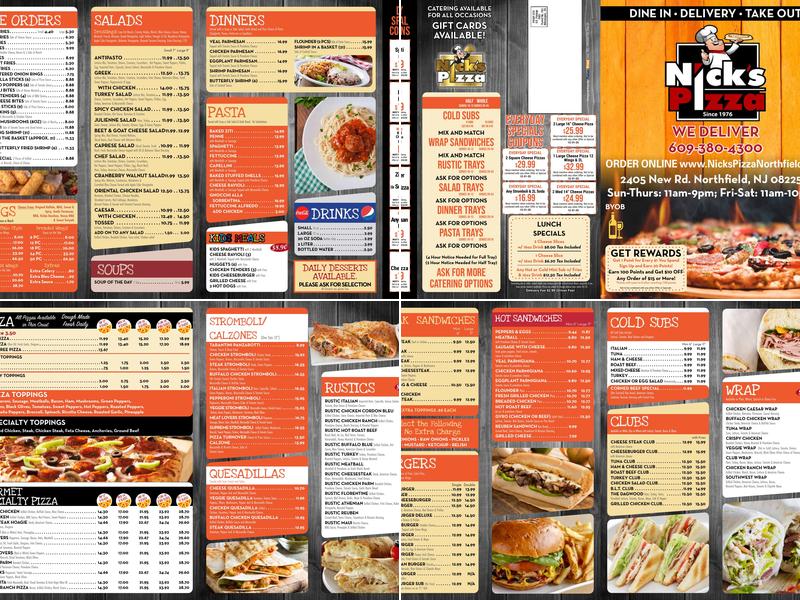 Nick's Pizza Menu