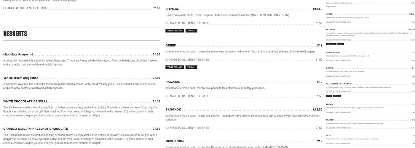 Pobbles pizza Menu