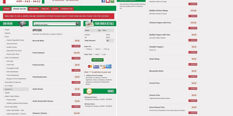 Joe and John's Italian Restaurant Menu