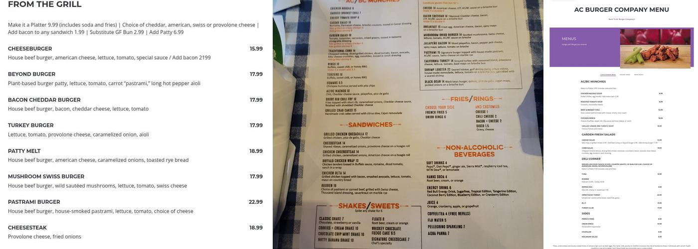 AC Burger Co. Menu