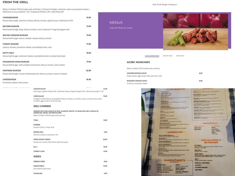 AC Burger Co. Menu