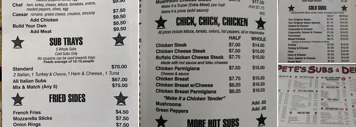 Pete's Subs Menu