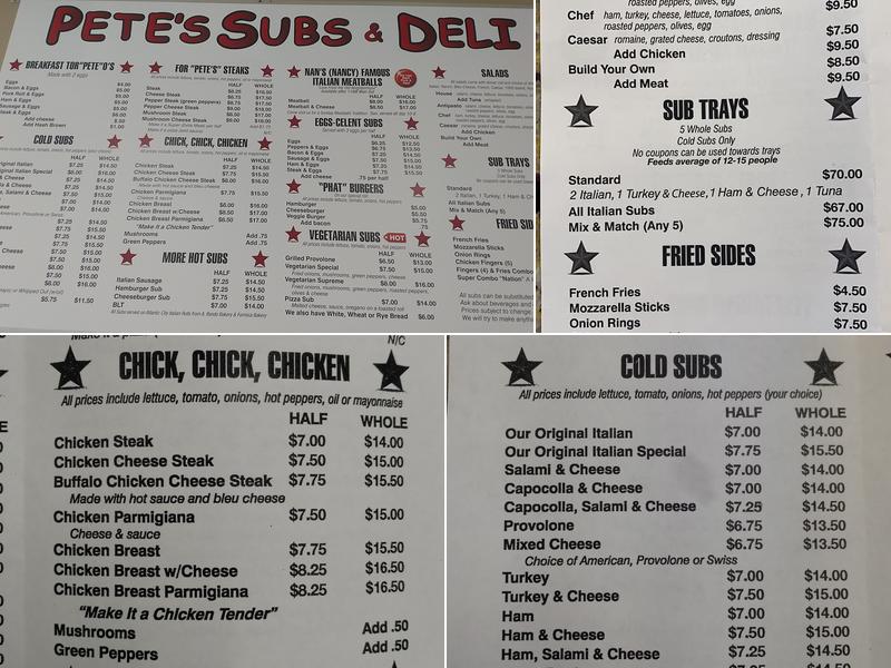 Pete's Subs Menu