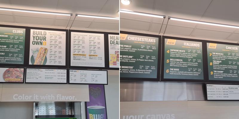 Subway Menu