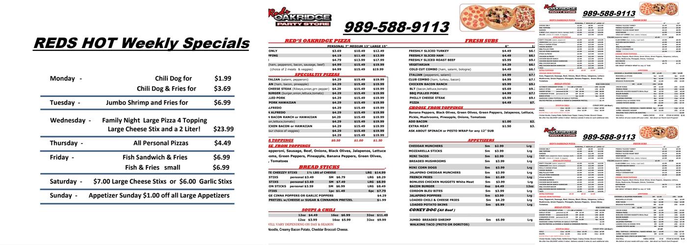 Oakridge Pizza & Subs Menu