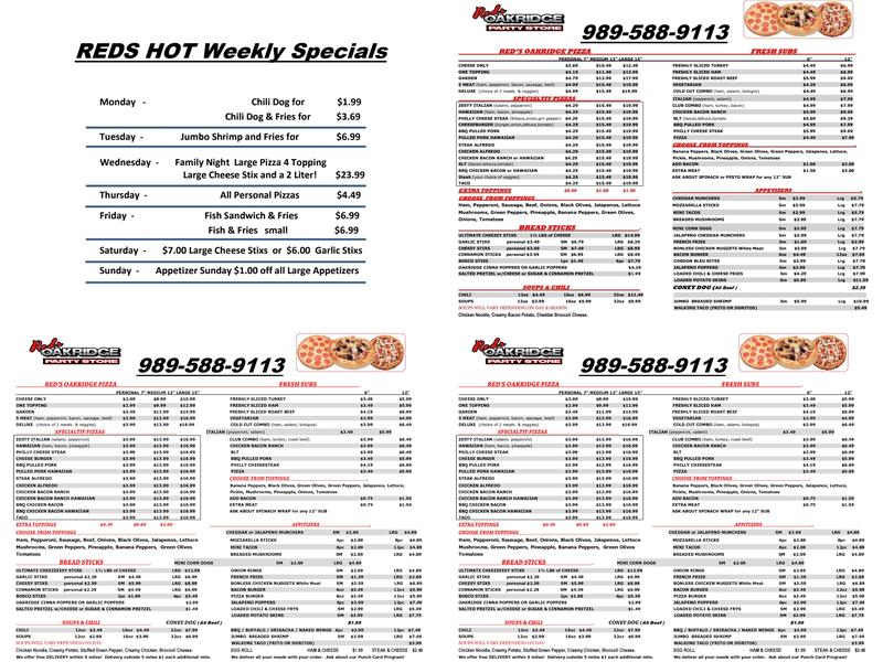 Oakridge Pizza & Subs Menu