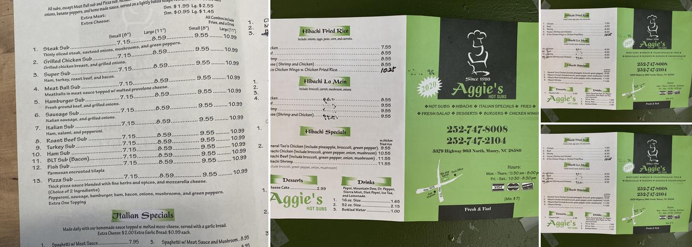 Aggie's Hot Subs Menu