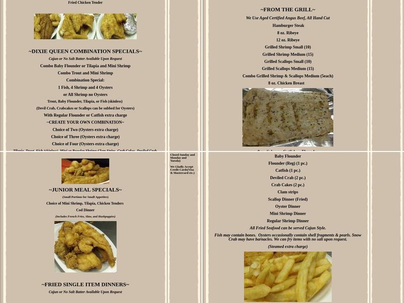 Dixie Queen Seafood Restaurant Menu