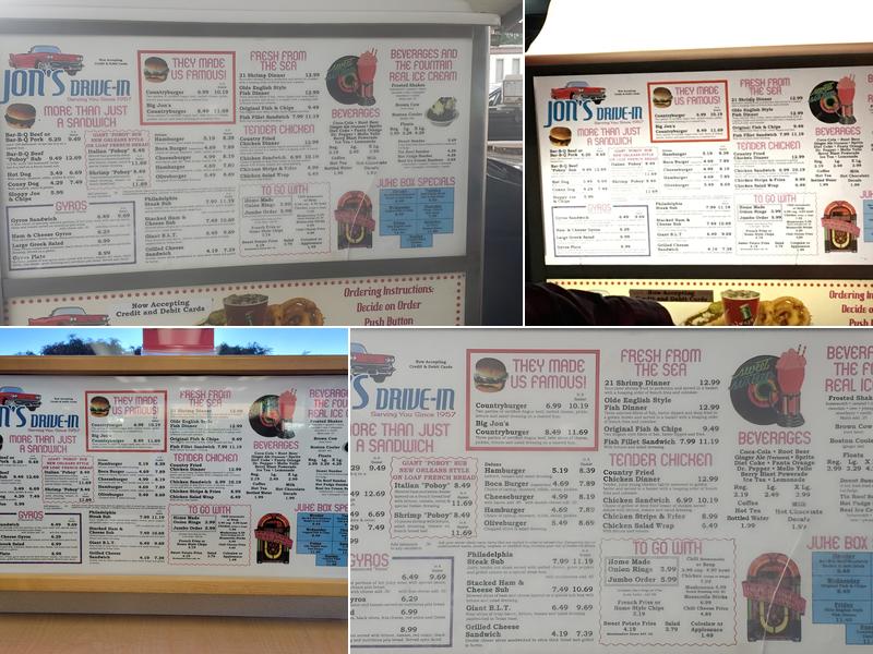 Jon's Drive In Menu