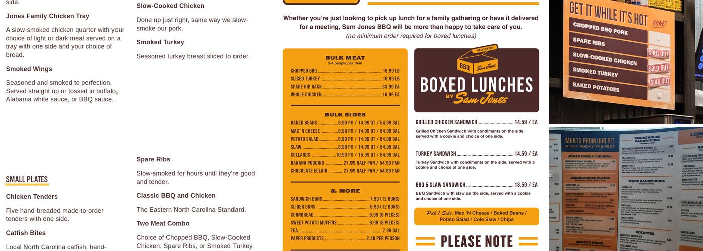 Sam Jones BBQ Menu