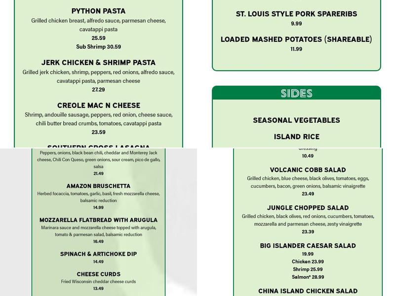 Rainforest Cafe Menu