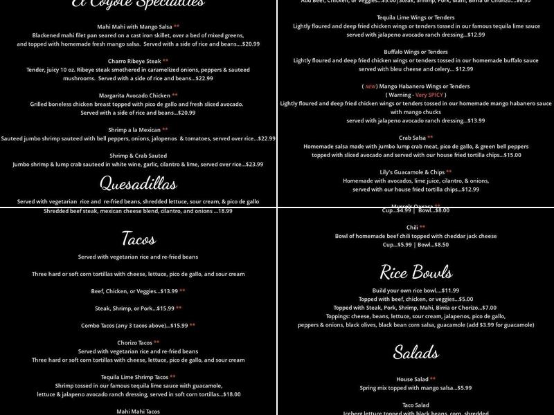 El Coyote Menu