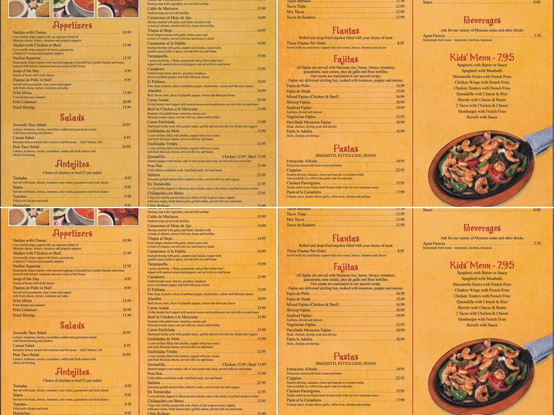 Cazadores Mexican Restaurant Menu